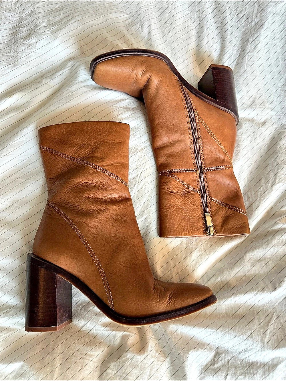 Franco Sarto Stevie Leather Heeled Boots Brown US 6.5